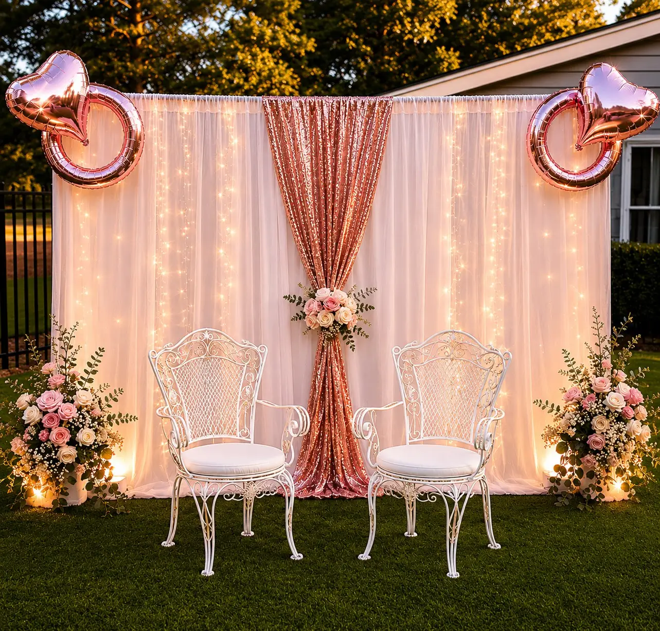 Blush floral backdrop installation for events